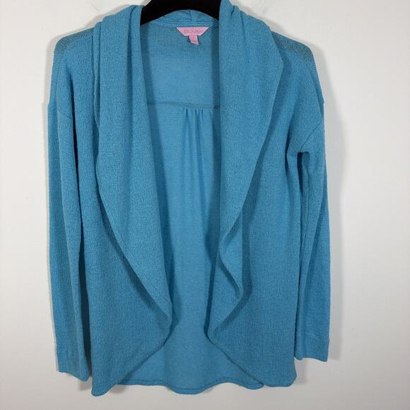 Lilly Pulitzer Long Sleeve Open Front Aqua Blue Cardigan Beachy Coastal Small - Picture 1 of 7